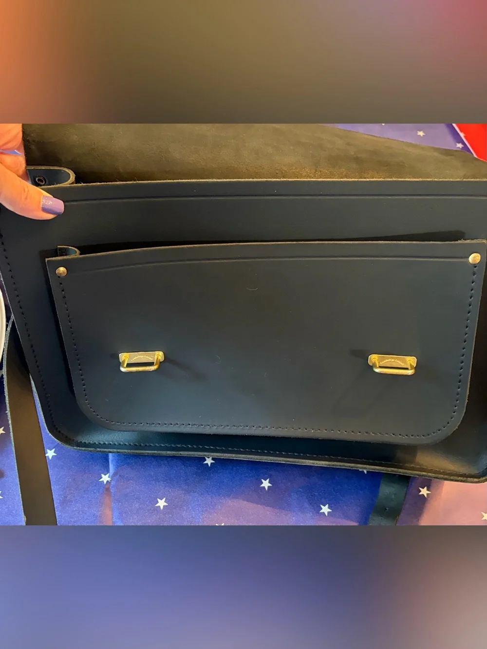 The Cambridge Satchel Company Navy “Music” Messenger Bag with Brown Straps EUC